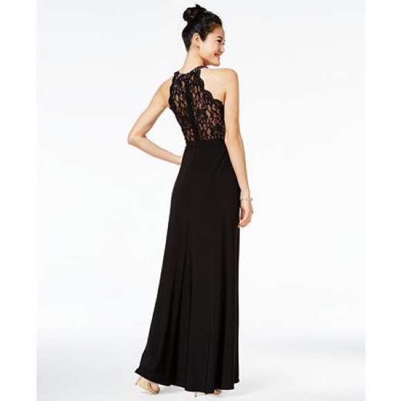 LIKE NEW! High Neck Illusion Plunging Lace Gown - Picture 2 of 11